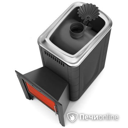 Дровяная банная печь TMF Ангара 2012 Carbon Витра с закрытой каменкой антрацит в Смоленске
