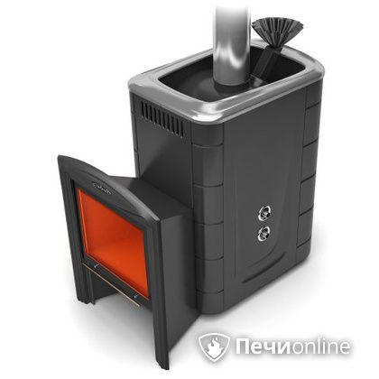 Дровяная банная печь TMF Гейзер 2014 Carbon Витра с теплообменником антрацит в Смоленске