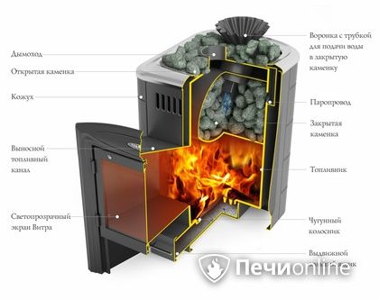 Дровяная банная печь TMF Гейзер Мини 2016 Carbon дверь антрацит закрытая каменка терракота в Смоленске